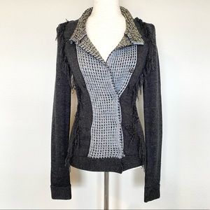 BKE (BUCKLE) | Wool Blend Button Down Tassel Cardigan Sweater Small Gray